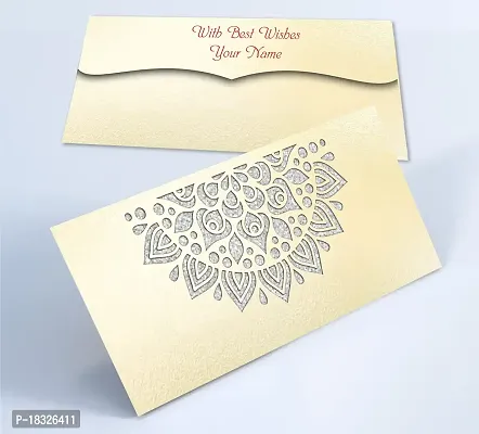 Brown Cloud Customised Exclusive Elegant Designer Laser-Cut Shagun/Money/Gift Envelope/Cover/Lifafa for Gift/Festival with Personalized Text Message/Name (SE Pearl Silver 015) (Pack of 6)-thumb3