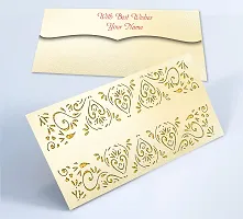 Brown Cloud Customised Exclusive Elegant Designer Laser-Cut Shagun/Money/Gift Envelope/Cover/Lifafa for Gift/Festival with Personalized Text Message/Name (SE Pearl Gold 018) (Pack of 6)-thumb3