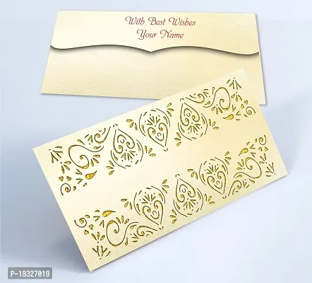 Brown Cloud Customised Exclusive Elegant Designer Laser-Cut Shagun/Money/Gift Envelope/Cover/Lifafa for Gift/Festival with Personalized Text Message/Name (SE Pearl Gold 018) (Pack of 6)-thumb4