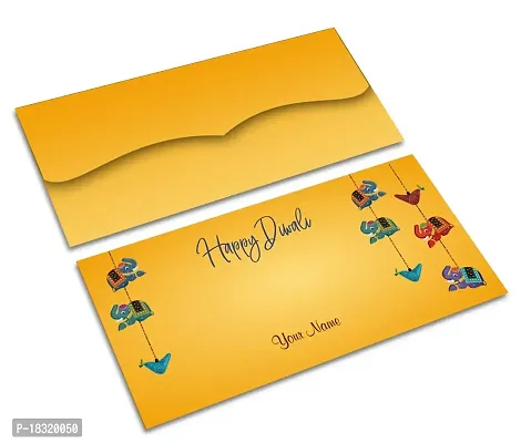 Brown Cloud Customised Exclusive Shagun/Money/Gift Envelope/Cover/Lifafa for Diwali/Deepawali with Personalized Text Message/Name/Photo (Pack of 10) (Yellow 2)-thumb2