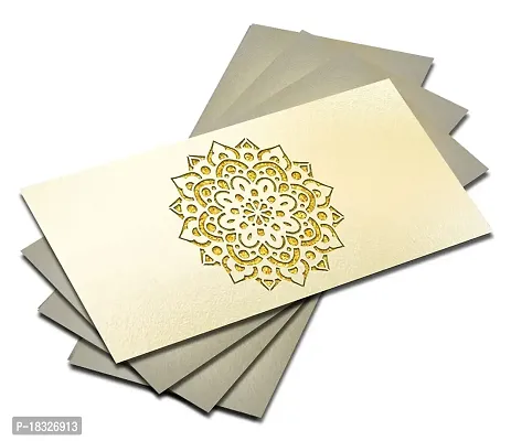 Brown Cloud Customised Exclusive Elegant Designer Laser-Cut Shagun/Money/Gift Envelope/Cover/Lifafa for Gift/Festival with Personalized Text Message/Name (SE Pearl Gold 004) (Pack of 6)