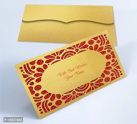 Brown Cloud Customised Exclusive Elegant Designer Laser-Cut Shagun/Money/Gift Envelope/Cover/Lifafa for Gift/Festival with Personalized Text Message/Name (SE Golden Red 014) (Pack of 6)-thumb2