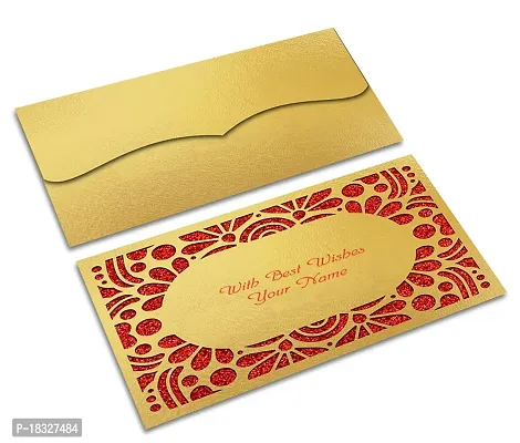 Brown Cloud Customised Exclusive Elegant Designer Laser-Cut Shagun/Money/Gift Envelope/Cover/Lifafa for Gift/Festival with Personalized Text Message/Name (SE Golden Red 014) (Pack of 6)-thumb4
