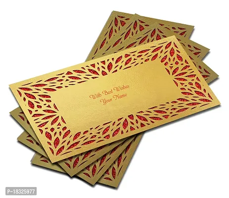 Brown Cloud Customised Exclusive Elegant Designer Laser-Cut Shagun/Money/Gift Envelope/Cover/Lifafa for Gift/Festival with Personalized Text Message/Name (Golden Red 001) (Pack of 6)-thumb3