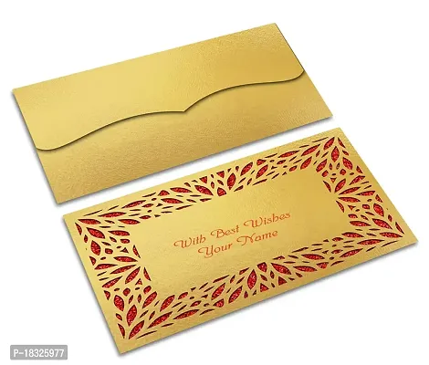 Brown Cloud Customised Exclusive Elegant Designer Laser-Cut Shagun/Money/Gift Envelope/Cover/Lifafa for Gift/Festival with Personalized Text Message/Name (Golden Red 001) (Pack of 6)-thumb0