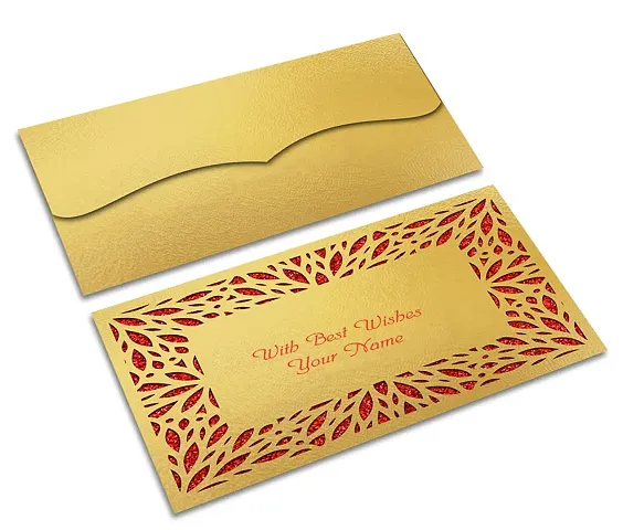 Brown Cloud Customised Exclusive Elegant Designer Laser-Cut Shagun/Money/Gift Envelope/Cover/Lifafa for Gift/Festival with Personalized Text Message/Name (Golden Red 001) (Pack of 6)