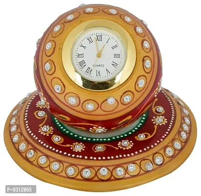 Saudeep India Trading Corporation Marble Round Clock with Plate (8 cm)