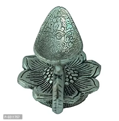 Saudeep India Trading Corporation Oxidized White Silver Metal Diya For Pooja or as Puja Article Decorative Antique Unique Traditional Iron Handmade Handicraft Gift Item Home Table Wall Decor Pink City Rajasthani Handicraft Showpiece - 4X3 inch-thumb2