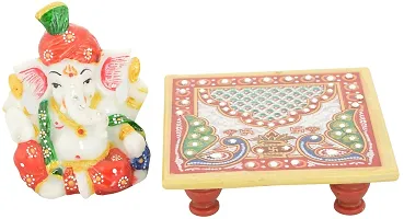 Saudeep India Trading Corporation Marble Chowki Ganesh (10 cm x 10 cm, Set of 50, SIWCPA035(1))-thumb3