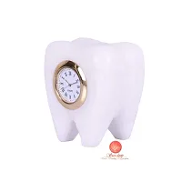 Saudeep India Tooth Shape Dentist Desk Marbel Table Clock for Decor and Paper Weight, Ideal Gift for Dentists and Doctors (Sangemarmar Marble Tooth Clock)-thumb3