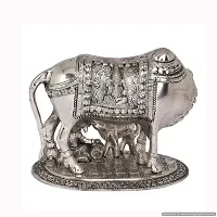 Saudeep India Rajasthani Jaipur Unique Traditional Handicraft Antique Oxidized White Metal Big Cow and Calf with Ladoo Gopal Puja Article Holy and Lucky for Business and Locker-thumb2