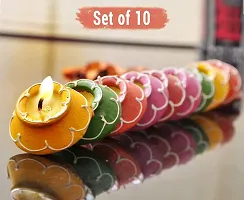 Saudeep India Clay Handmade Waxed Diya Set for Home Decoration (5 cm X 5 cm X 2.39 cm, Multicolor, 10 Piece)-thumb2