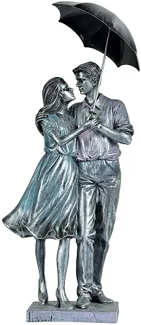 Saudeep India Trading Corporation Polyester Valentine's Day Gifts Love Couple with Umbrella Showpiece Statue for Girlfriend, Boyfriend, Wife, Husband (Standard)-thumb1