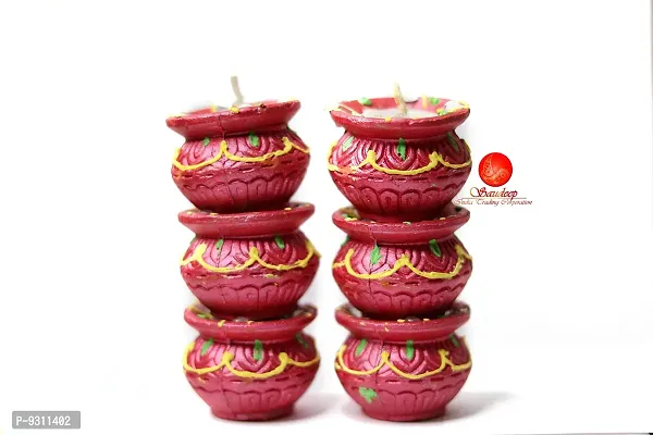 Saudeep India Diwali Diyas | Traditional Handmade Terracotta Clay Diya | Mitti Deepak Decorate for Diwali | Diya for Puja | Diwali Home Decoration Diya (Set of 6, Multicolor)-thumb4