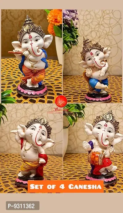 SAUDEEP INDIA Resin Ganesh Idol, Standard, Blue, Orange, Pack of 4-thumb0