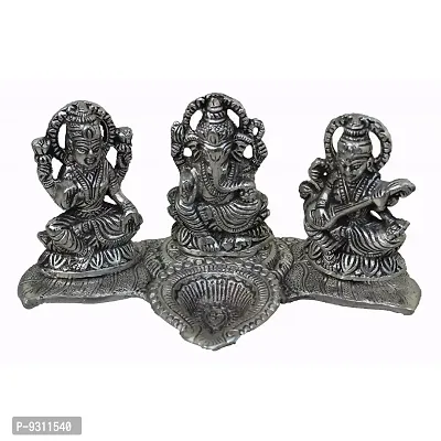 Saudeep India Trading Corporation Oxidize Metal Traditional God laxmi Ganeshji Saraswati Idol with Deepak