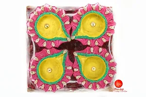 Saudeep India Diwali Diyas | Traditional Handmade Terracotta Clay Diya | Mitti Deepak Decorate for Diwali | Diya for Puja | Diwali Home Decoration Diya (Set of 4, Multicolor)-thumb3