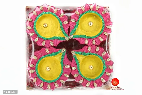 Saudeep India Diwali Diyas | Traditional Handmade Terracotta Clay Diya | Mitti Deepak Decorate for Diwali | Diya for Puja | Diwali Home Decoration Diya (Set of 4, Multicolor)-thumb4