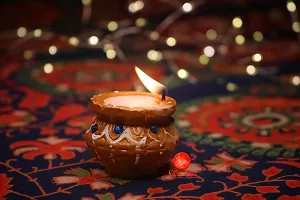 Saudeep India Diwali Matki Diyas with Wax | Traditional Handmade Terracotta Clay Diya | Mitti Deepak Decorate for Diwali | Diya for Puja | Diwali Home Decoration Diya (Set of 4, Multicolor)-thumb2