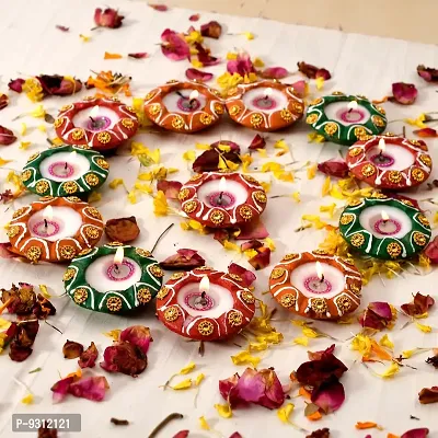 Saudeep India Decorative Designer Matki Diya/Colourful Diya Set/Diya for Diwali(Pack of 12)