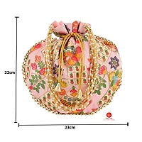 SAUDEEP INDIA Women's Potli Bag | Cotton Zari Work Potli Bag | Wristlets Ethnic Digital Print Wedding Potli for Ladies(Baby Pink)-thumb2