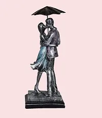 Saudeep India Trading Corporation Love Couple Goals Metal Umbrella Statue (11 x 5 x 3 cm, Silver)-thumb1