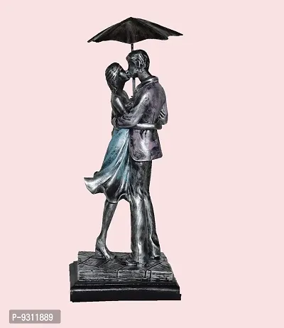 Saudeep India Trading Corporation Love Couple Goals Metal Umbrella Statue (11 x 5 x 3 cm, Silver)-thumb2