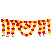 Saudeep India Traditional Marigold Fluffy Flowers Garlands Toran for Door Hanging Home Decoration for Main Door - Ideal for Traditional, Inauguration Parties, Festivals, Diwali (Pattern 04)-thumb1