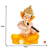 Saudeep India, Handcrafted Resine Little Ganesh Sculpture | Showpiece for Home  Office Decor (New Ganesh Flute)-thumb1