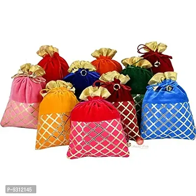 SAUDEEP INDIA Women's Potli Bag | Designer Rajasthani Style Royal Velvet Potli Batwa Bag Bridal Purse Women Handbag Shagun Pouch Return Gifts (Pack of 3)-thumb0