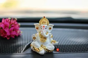 Saudeep India, Handcrafted Resine Little Ganesh Sculpture | Showpiece for Home  Office Decor (White and Gold Ganesha)-thumb1