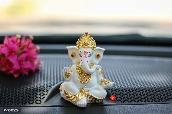 Saudeep India, Handcrafted Resine Little Ganesh Sculpture | Showpiece for Home  Office Decor (White and Gold Ganesha)-thumb2