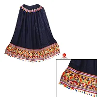 SAUDEEP INDIA Women Ethnic Gujrati Embroidered Border Cotton Rayon Long Skirt Lehenga (Navy Blue)-thumb1