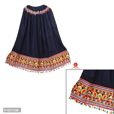 SAUDEEP INDIA Women Ethnic Gujrati Embroidered Border Cotton Rayon Long Skirt Lehenga (Navy Blue)-thumb2