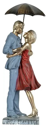 Saudeep India Trading Corporation Polyester Love Couple with Umbrella Showpiece, Standard, Red  Silver