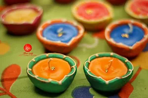Saudeep India Decorative Matki Diyas/Colourful Diya Set/Diya for Diwali (Pack of 10, Wax Diya)-thumb2