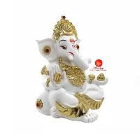 Saudeep India, Handcrafted Resine Little Ganesh Sculpture | Showpiece for Home  Office Decor (White and Gold Ganesha)-thumb3