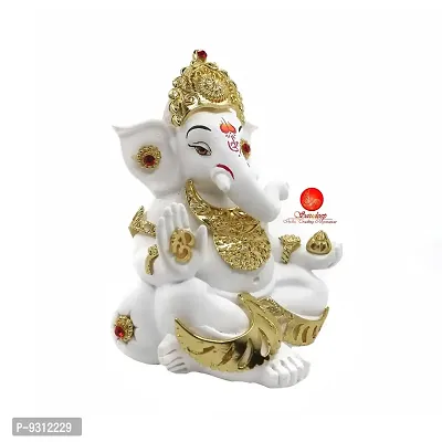 Saudeep India, Handcrafted Resine Little Ganesh Sculpture | Showpiece for Home  Office Decor (White and Gold Ganesha)-thumb4