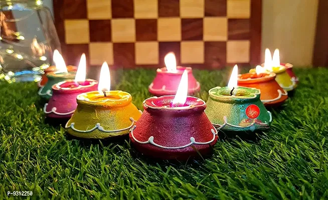 Saudeep India Decorative Matki Diyas/Colourful Diya Set/Diya for Diwali (Pack of 10, Matki Diya)
