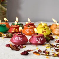 Saudeep India Decorative Multi Design Matki Diya/Colourful Diya Set/Diya for Diwali (Pack of 6)-thumb1