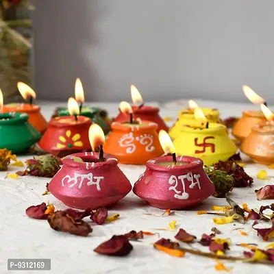 Saudeep India Decorative Multi Design Matki Diya/Colourful Diya Set/Diya for Diwali (Pack of 6)-thumb2