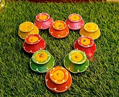 Saudeep India Traditional Handmade Decoative Clay Matki Diyas/Colourful Diwali Diya Set For Decoration (10)-thumb3