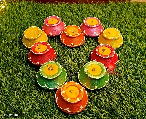 Saudeep India Traditional Handmade Decoative Clay Matki Diyas/Colourful Diwali Diya Set For Decoration (10)-thumb4