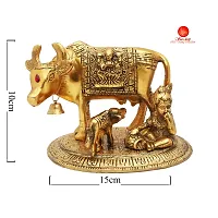 Saudeep India Kamdhenu Cow with Calf  Krishna Brass God Figure Showpiece Decor-thumb1