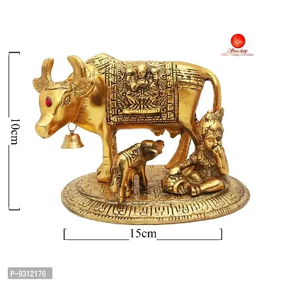 Saudeep India Kamdhenu Cow with Calf  Krishna Brass God Figure Showpiece Decor-thumb2