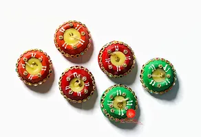 Saudeep India Diwali Matki Diya with Wax | Traditional Handmade Terracotta Clay Diya | Mitti Deepak Decorate for Diwali | Diya for Puja | Diwali Home Decoration Diya (Set of 6, Multicolor)-thumb4