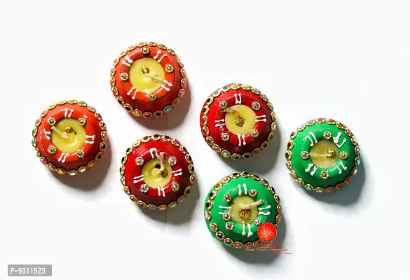 Saudeep India Diwali Matki Diya with Wax | Traditional Handmade Terracotta Clay Diya | Mitti Deepak Decorate for Diwali | Diya for Puja | Diwali Home Decoration Diya (Set of 6, Multicolor)-thumb5