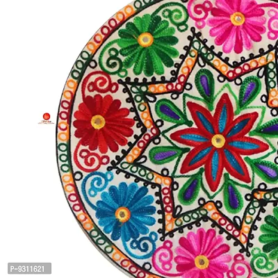 Saudeep India Round Rajasthani Ethnic Embroidered Khadi Cushion Cover, 16x16 Inch Pack of 1(pt2_cushioncover_po1)-thumb5