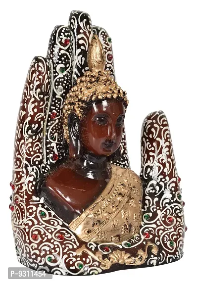 Saudeep India Palm Buddha Showpiece Polyresin Figurine | Buddha Statue for Home Decor | Buddha Idol for House Warming (12.5x7.5x17.5cm)-thumb3