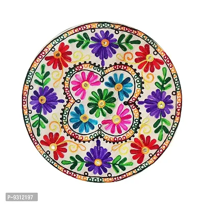 Saudeep India Round Rajasthani Ethnic Embroidered Khadi Cushion Cover (Multicolour, 16x16 Inch) (Pack of 2)